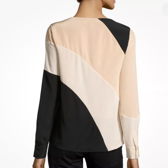 Diane Von Furstenberg Seraphina Silk Colorblock Blouse Size 4 - Picture 2 of 10